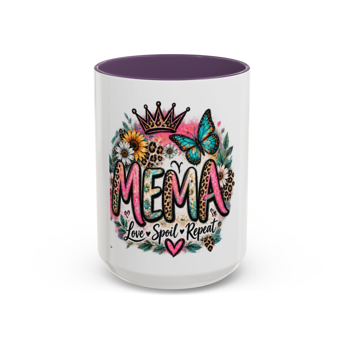 Mema Floral Accent Coffee Mug – 'Mema' Crown, Butterflies & Sunshine Design (11/15 oz)