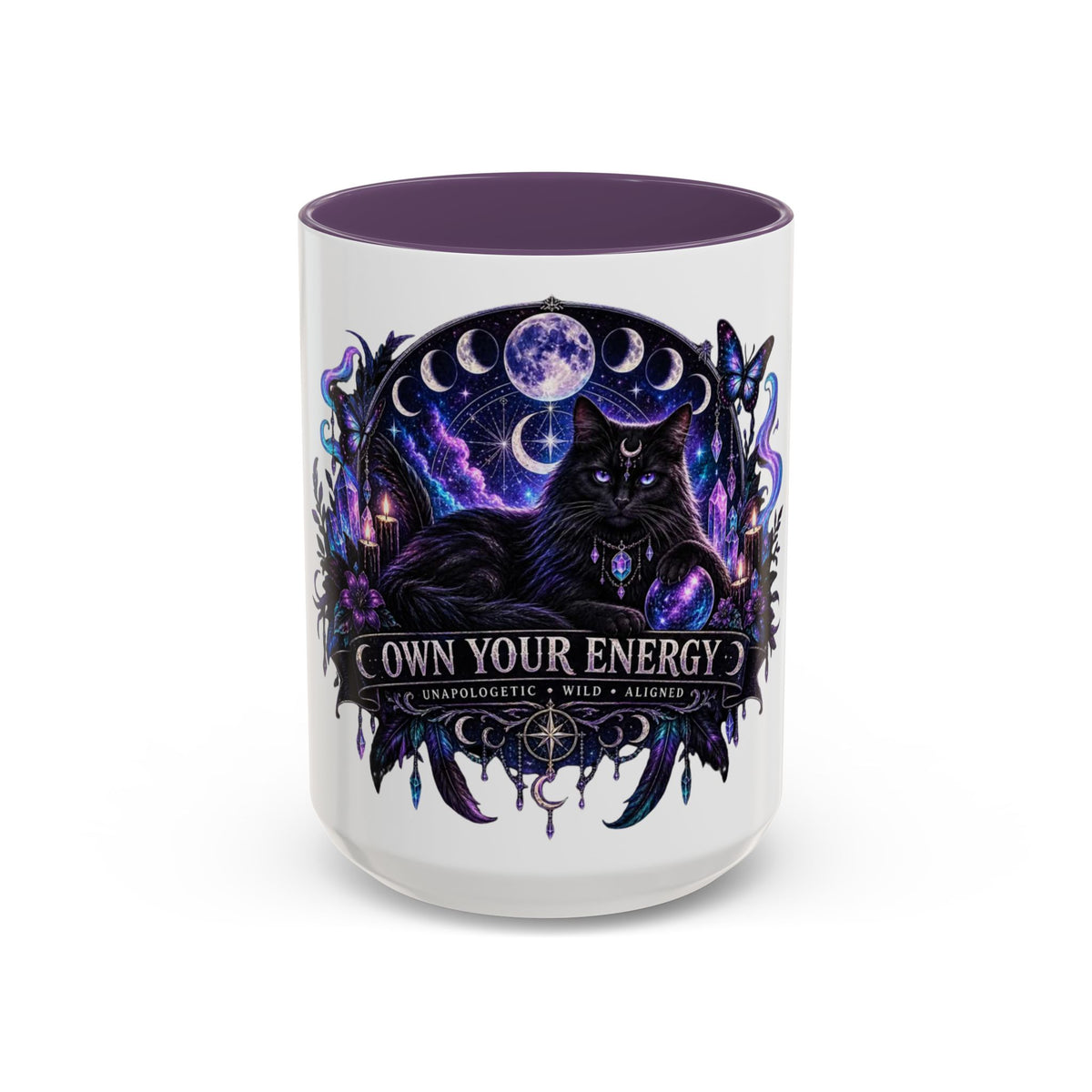 Own Your Energy Black Cat Coffee Mug – Spiritual Moon Phase Tea Cup
