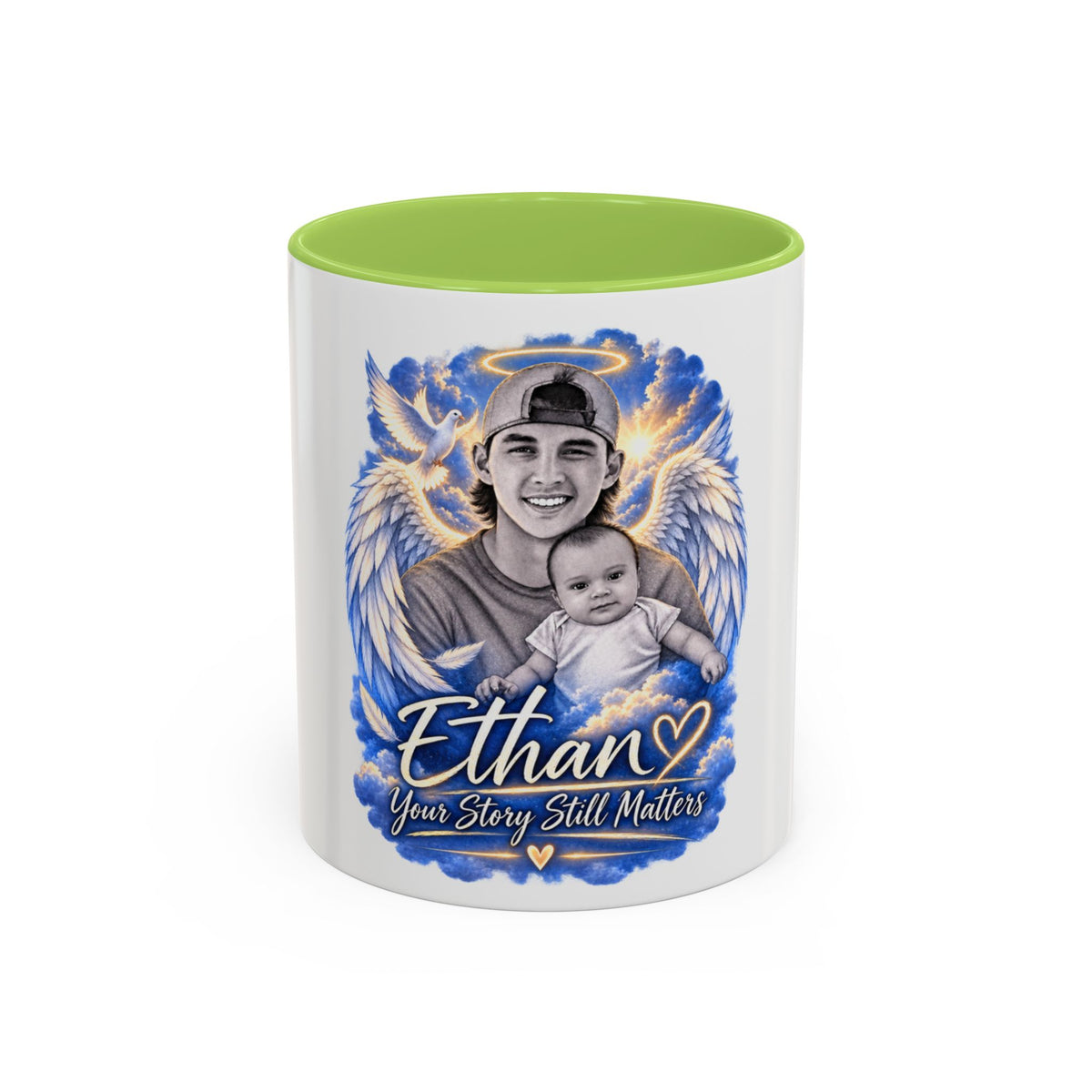 Memorial Coffee Mug — Personalized "Ethan  Your Story Still Matters" Angel Wings Tribute