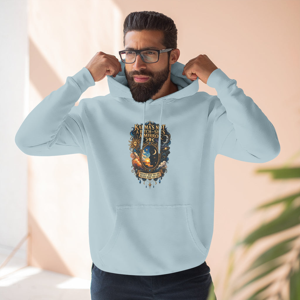 "Karma's not a Bitch she's a Mirror" Hoodie — Spiritual Boho Graphic Pullover