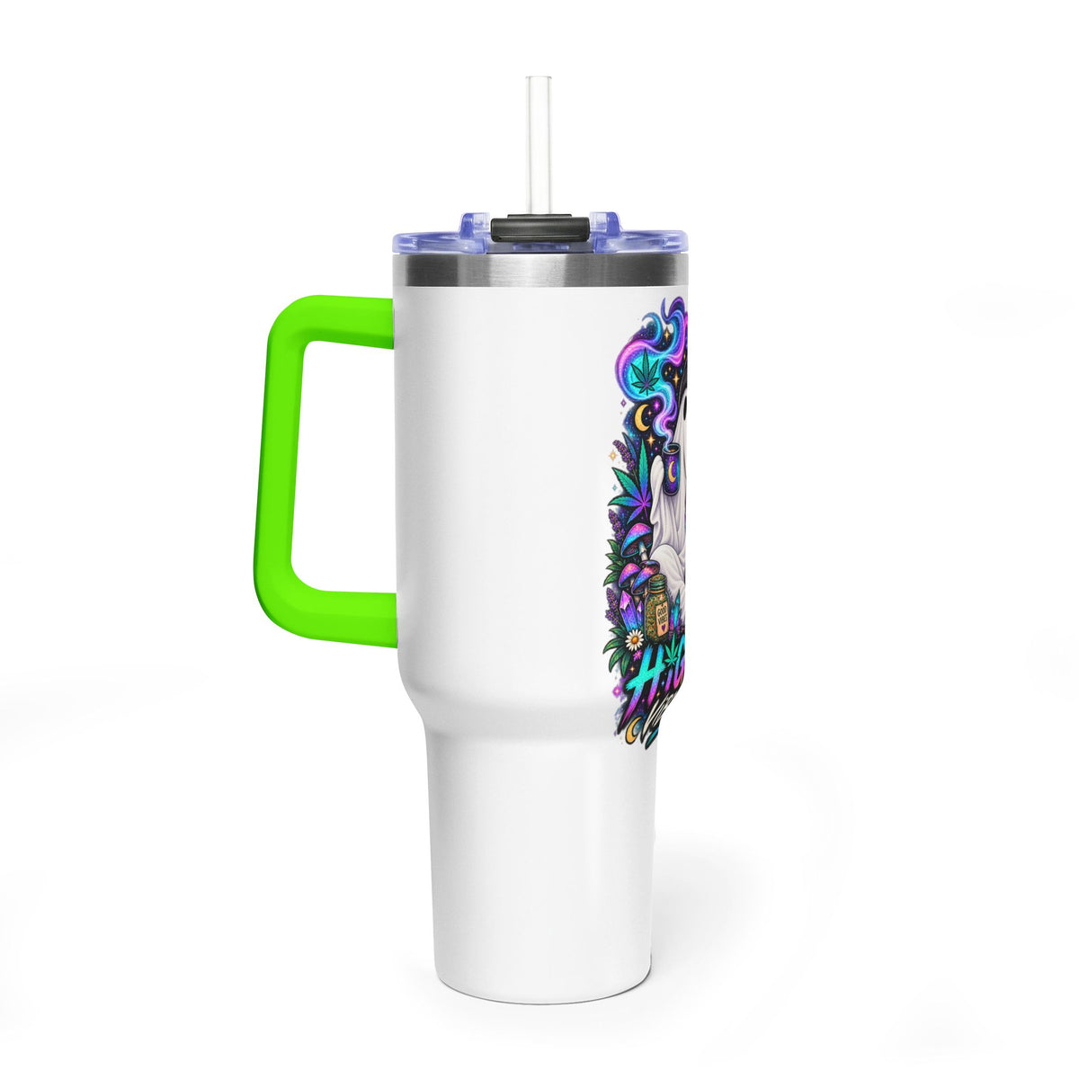 40oz Tumbler — "Higher Vibrations" Ghost & Cat Thermal Travel Mug