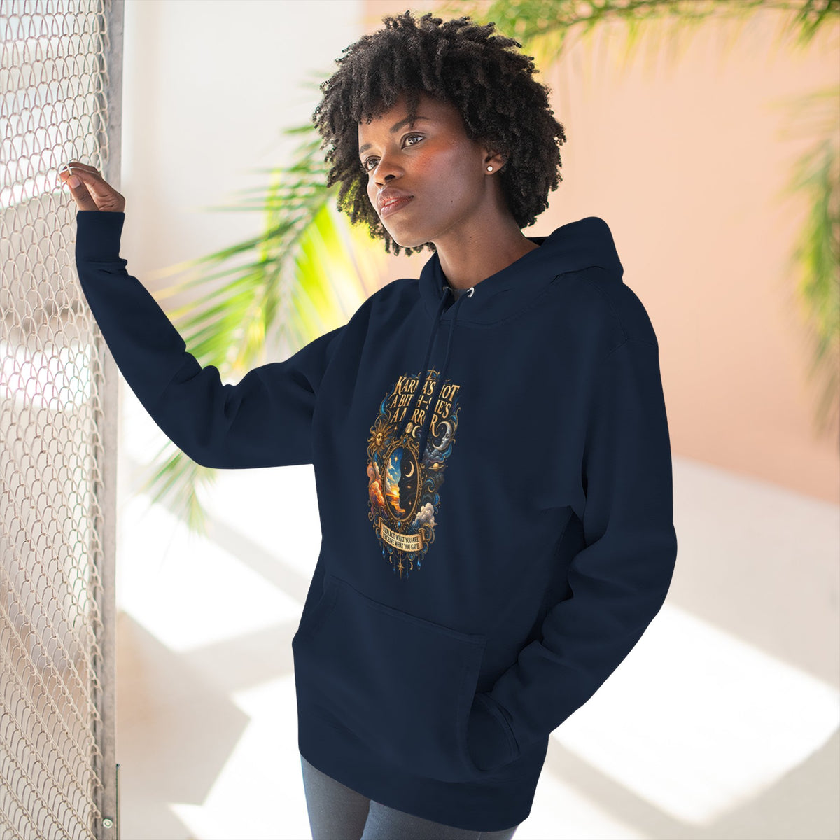 "Karma's not a Bitch she's a Mirror" Hoodie — Spiritual Boho Graphic Pullover