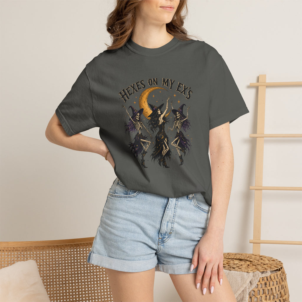 Witches and skeleton Graphic T-Shirt — "Hexes On My Ex's" Moon Witch Tee
