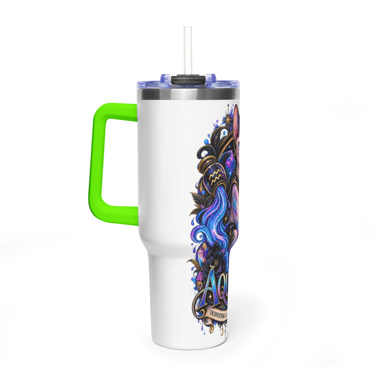 40oz Aquarius Zodiac Tumbler — Sphynx Cat Astrology Vacuum Thermal Cup