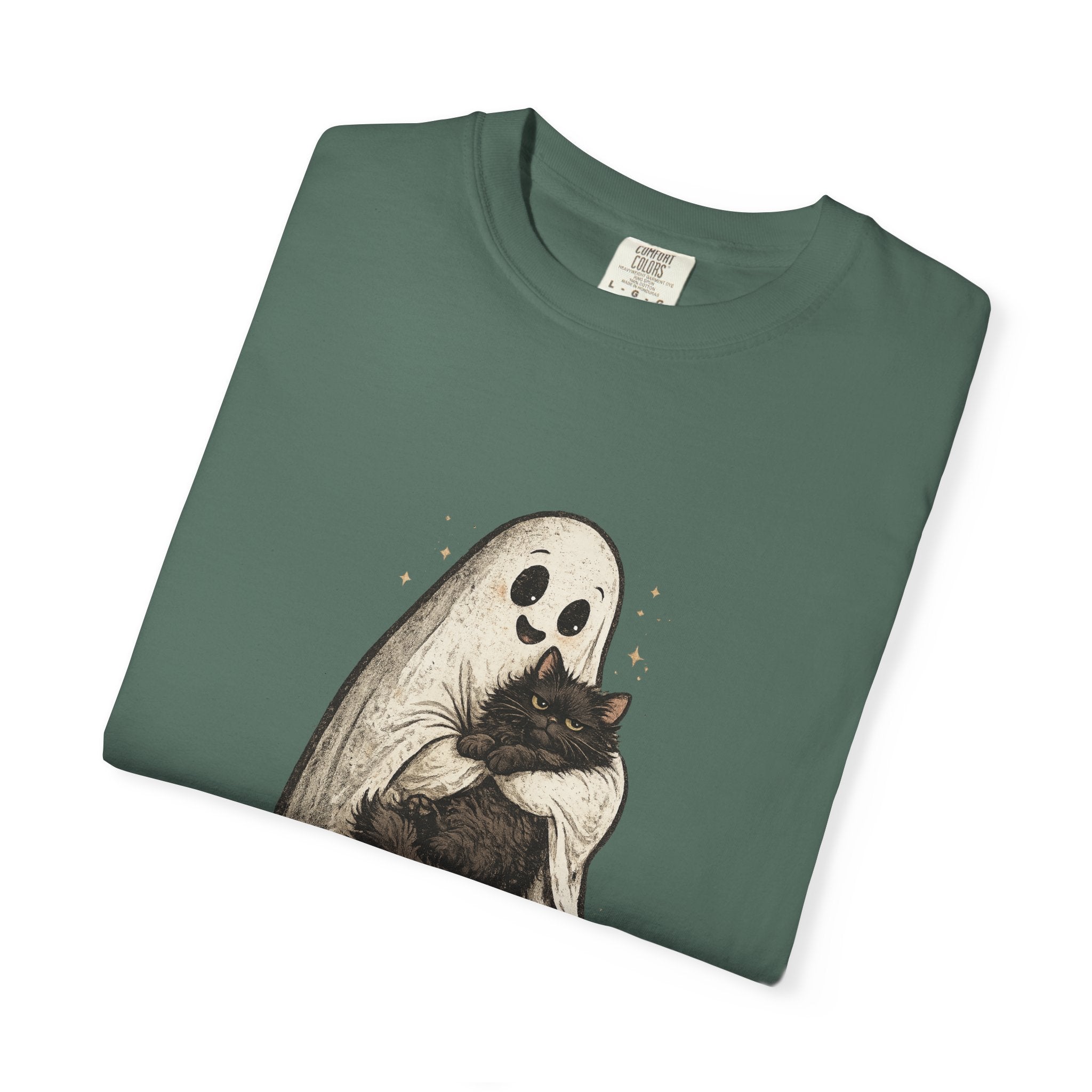 Boo & Meow Ghost Hugging Black Cat T-Shirt | Cute Spooky Tee