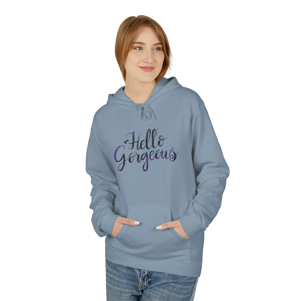 Hello Gorgeous Hoodie — Feminine Script Pullover for Women, Cute Gift for Friends & Self-Care