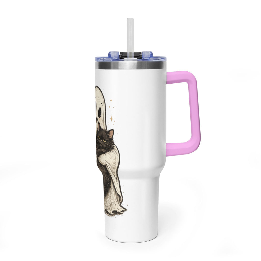 40oz Tumbler — Cute Ghost Hugging Black Cat Thermal Cup