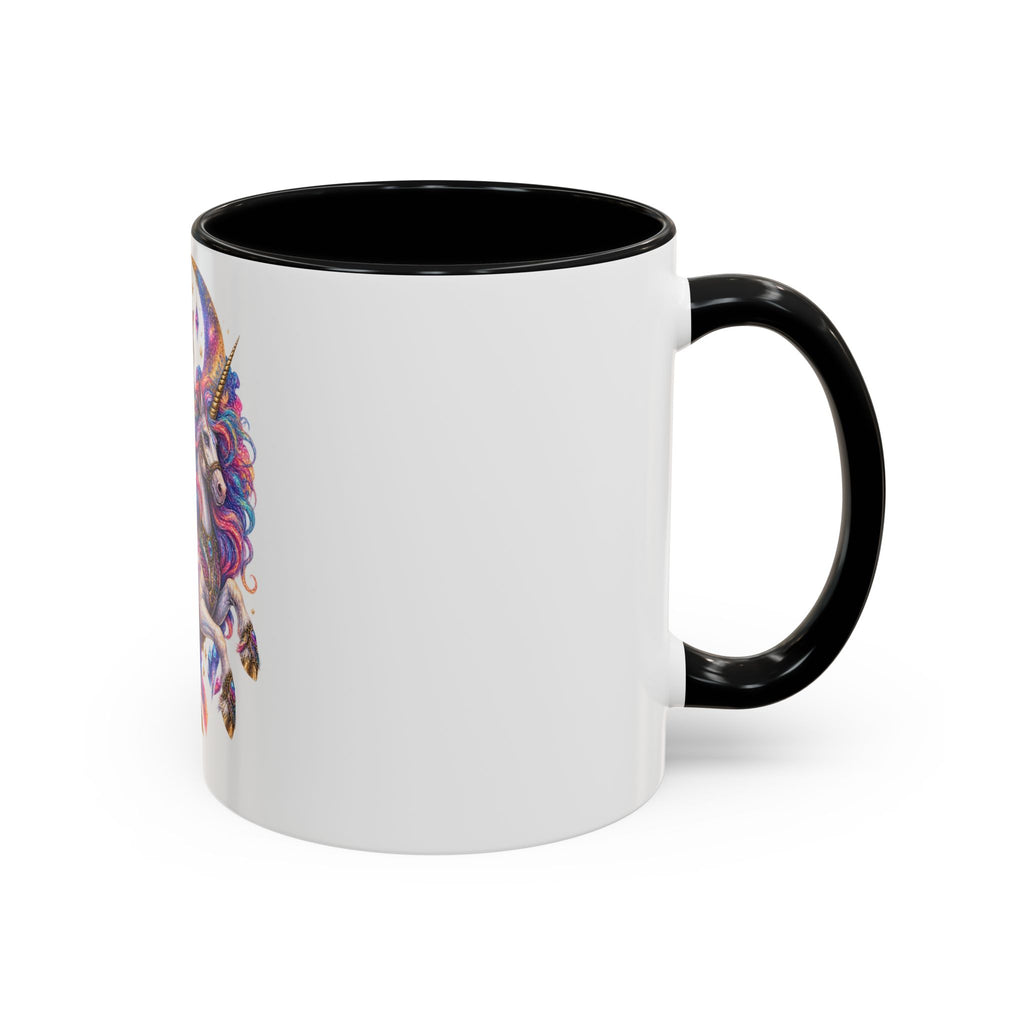 Magical Cat Knight on Unicorn Accent Coffee Mug — Colorful Fantasy 11/15oz