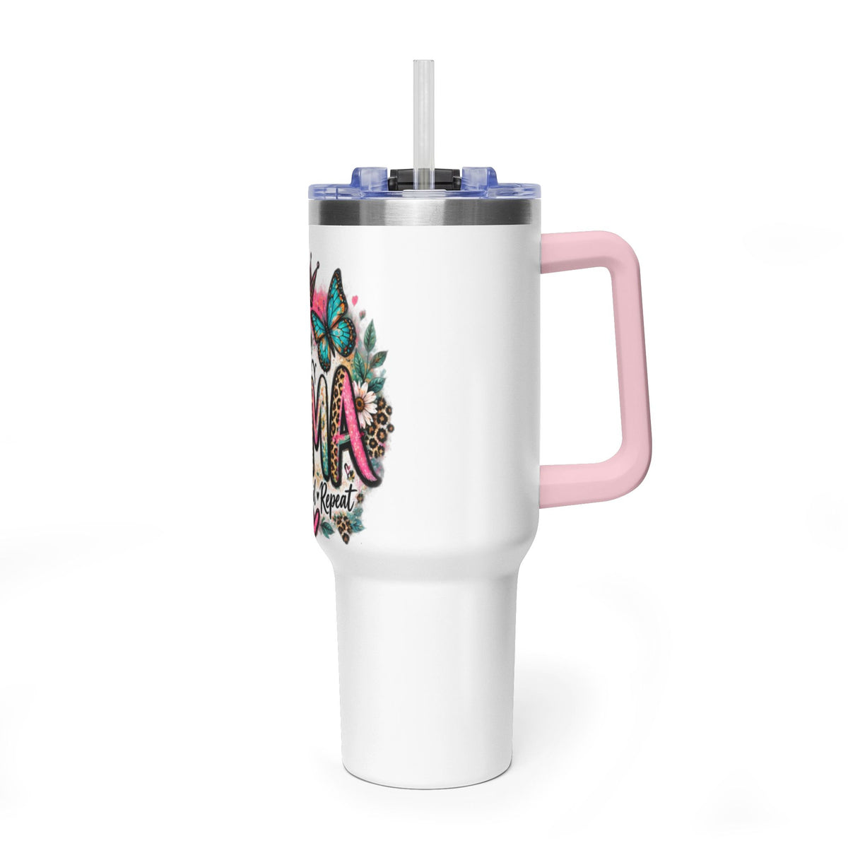 40oz Mama Tumbler – Floral Crown, Butterfly & 'Mama' Design Vacuum Thermal Mug