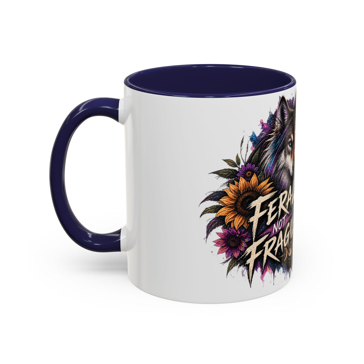 Feral Not Fragile Accent Coffee Mug — Wolf Goddess 11oz/15oz