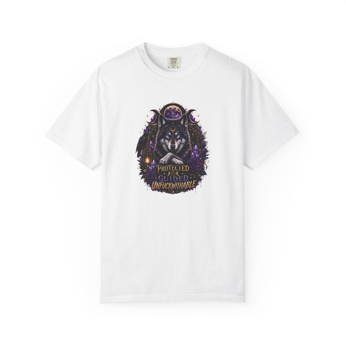 Protector Wolf T-Shirt — "Protected, Guided, Unfuckwithable" Spiritual Graphic Tee