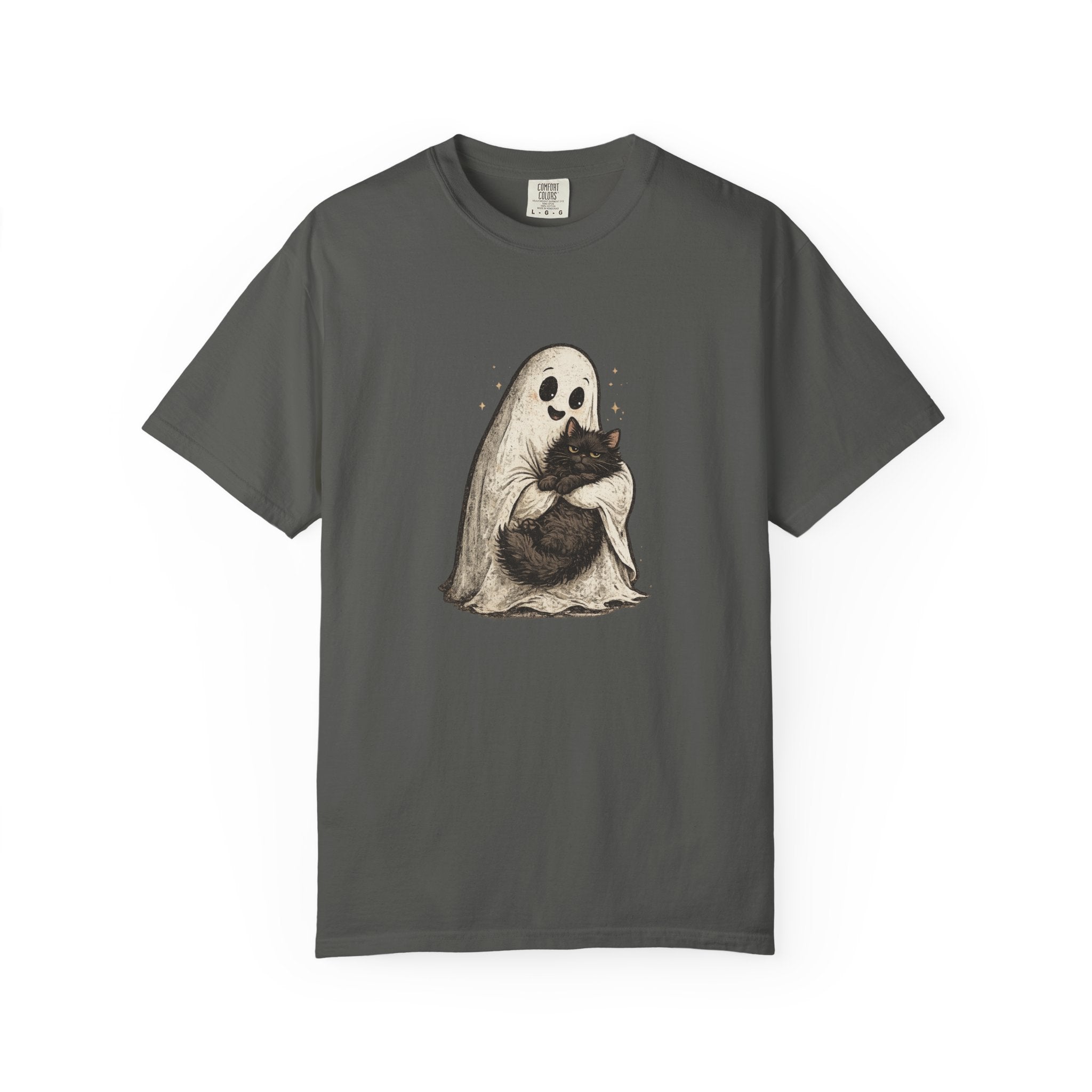 Boo & Meow Ghost Hugging Black Cat T-Shirt | Cute Spooky Tee