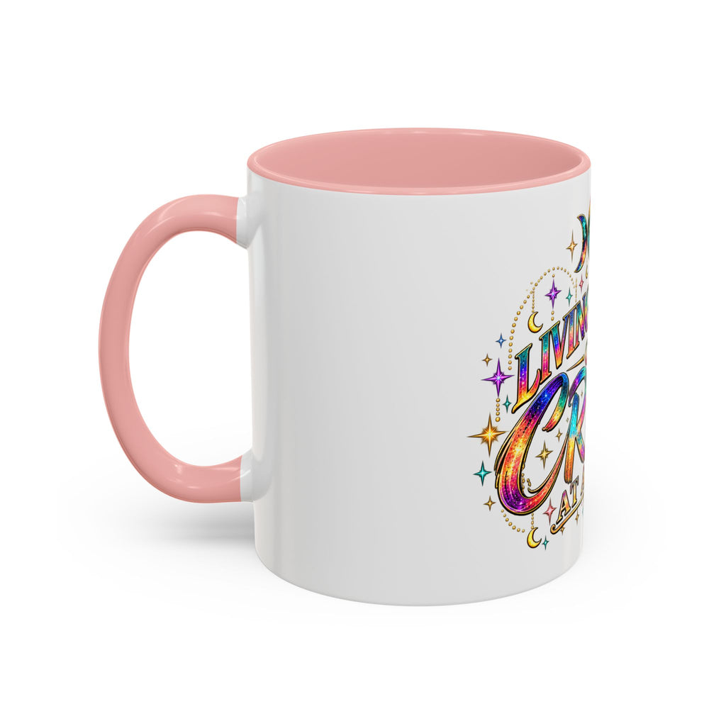 Coffee Mug — "Living My Life One Crisis at a Time" Colorful Boho Accent Mug (11/15oz)