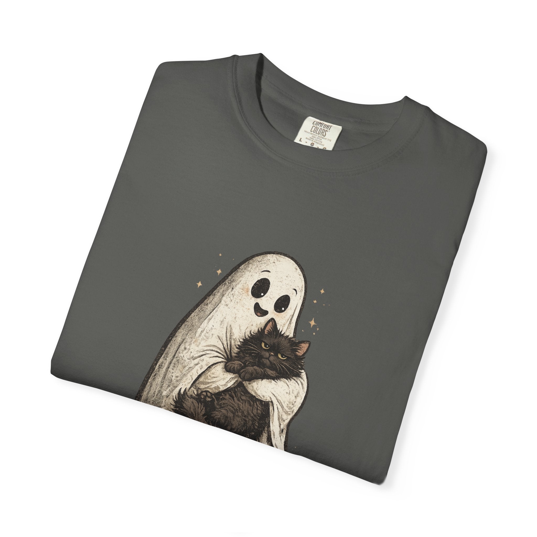 Boo & Meow Ghost Hugging Black Cat T-Shirt | Cute Spooky Tee