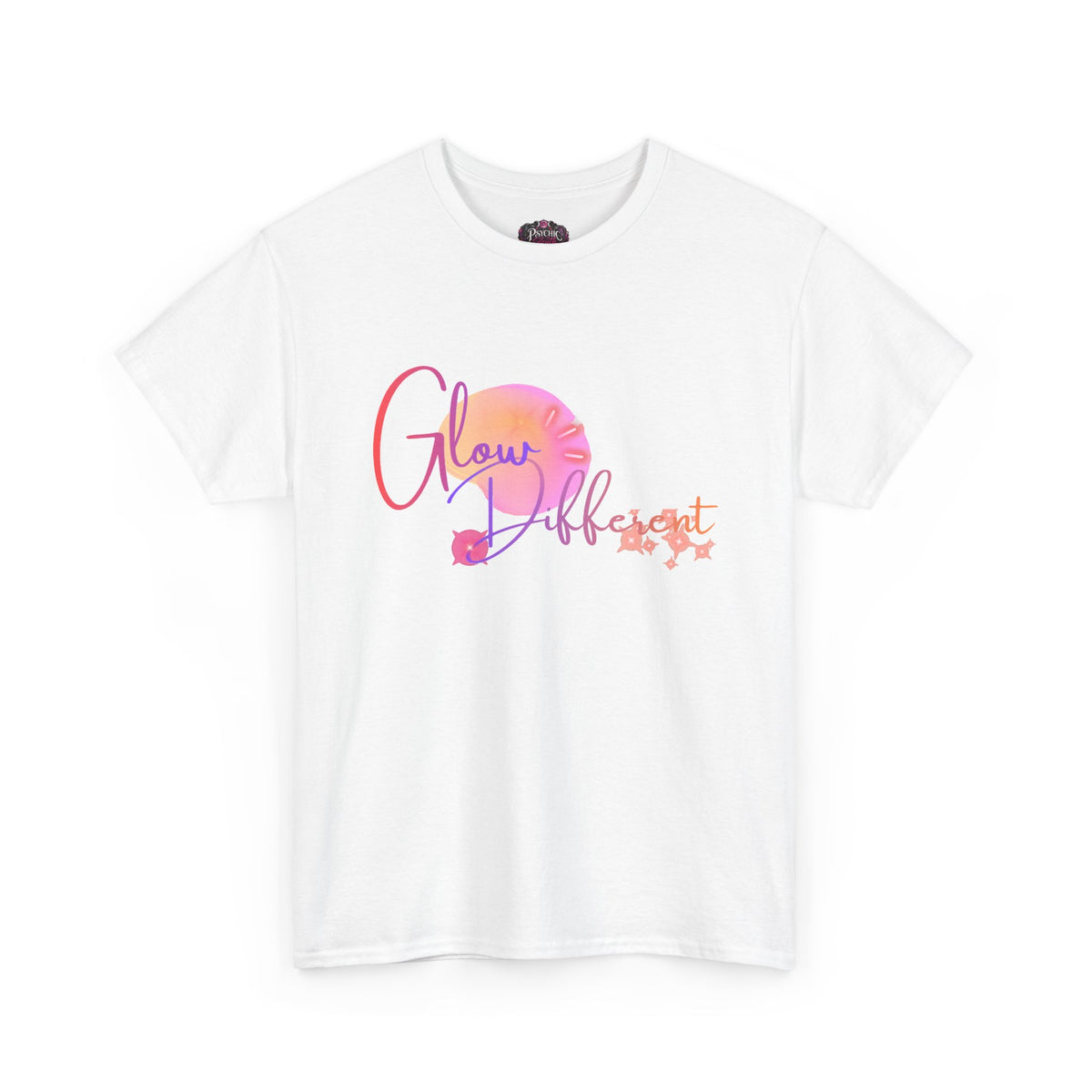 Glow Different Tee — Inspirational Pastel Script Graphic T-Shirt