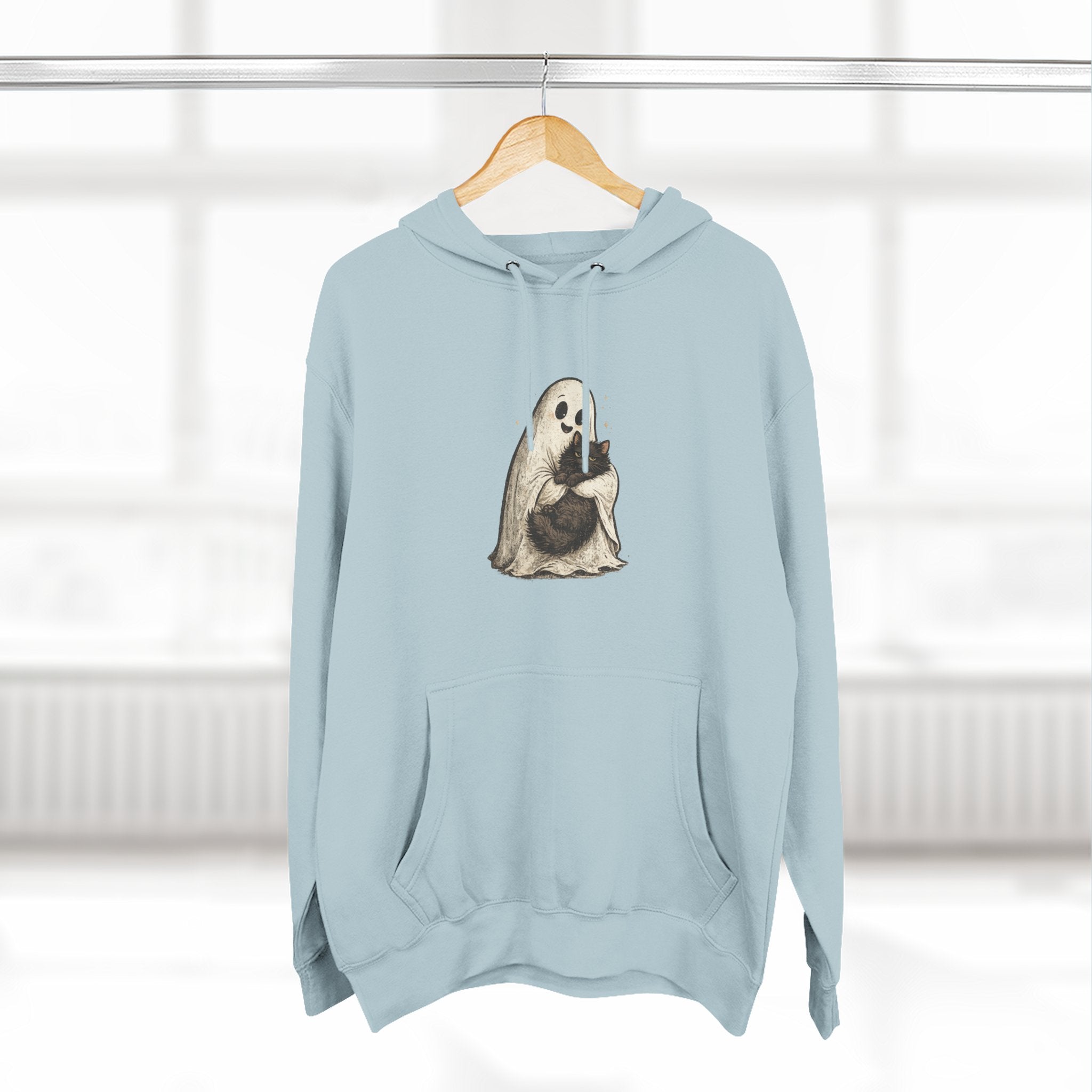 Boo & Meow Ghost Hugging Black Cat hoodie | Cute Spooky Tee Fleece Pullover