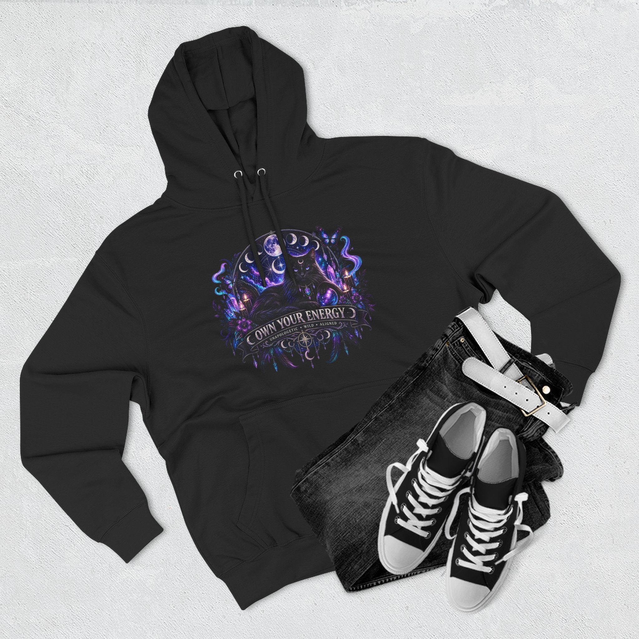 Mystical Black Cat Fleece Hoodie