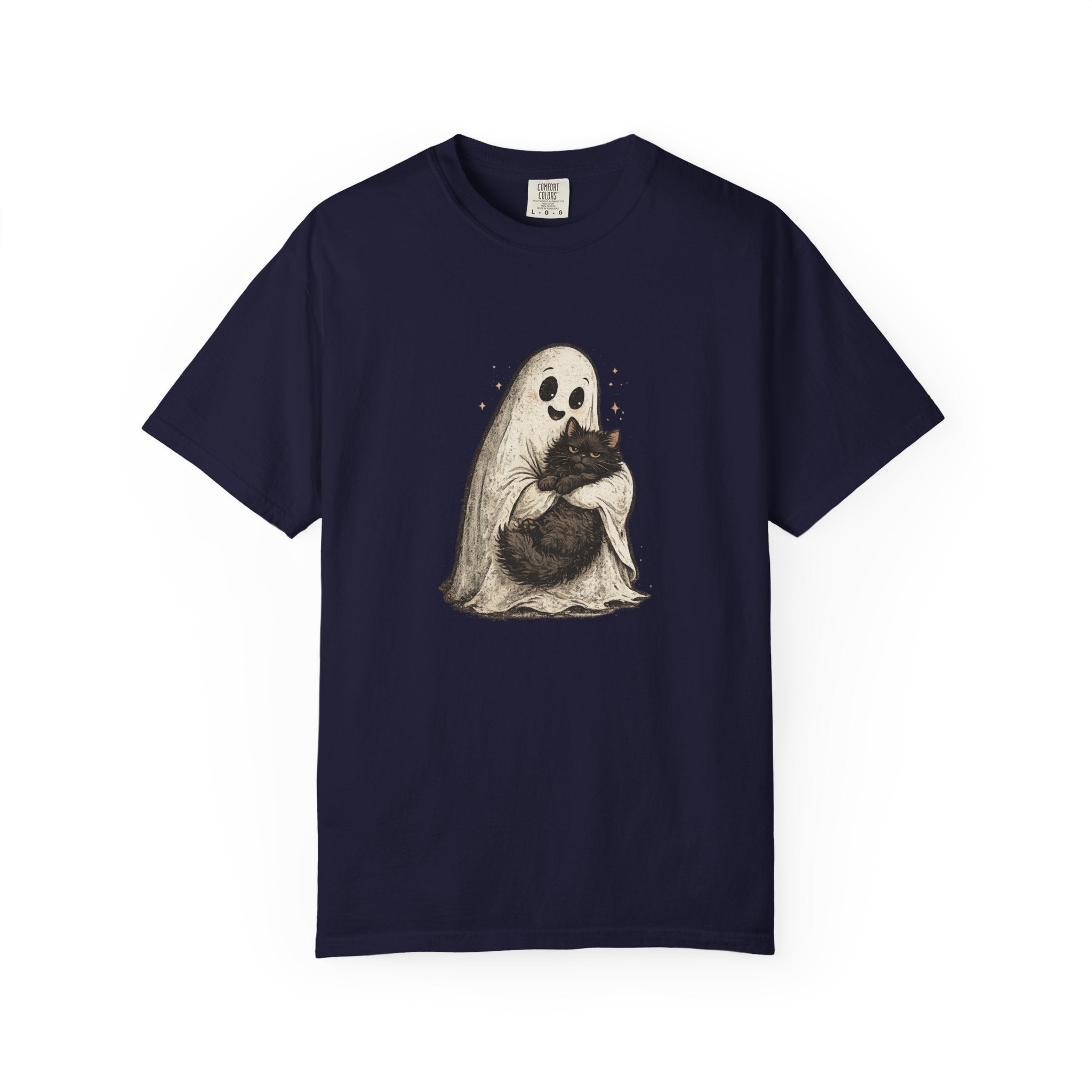 Boo & Meow Ghost Hugging Black Cat T-Shirt | Cute Spooky Tee