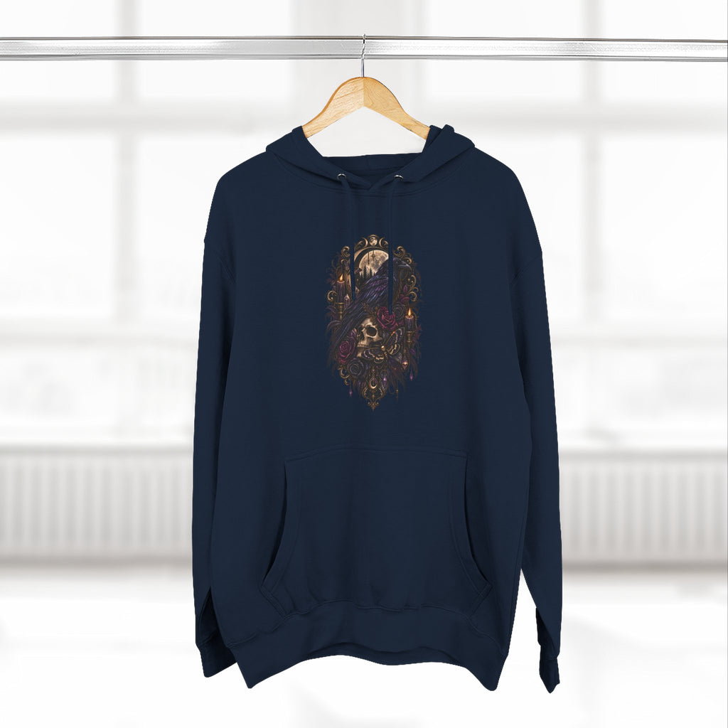 Raven Skull Graphic Hoodie — Gothic Fleece Pullover