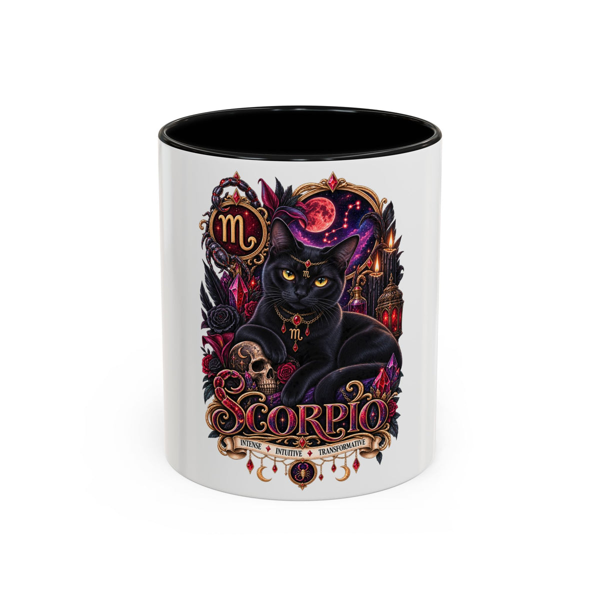 Scorpio Zodiac Black Cat Accent Coffee Mug – Astrology Gift (11oz & 15oz)