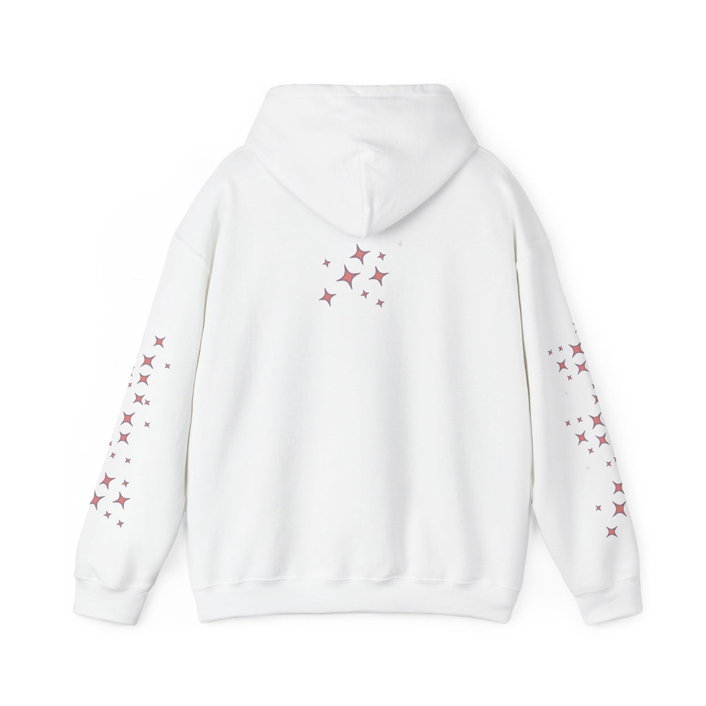 Queen Energy Hoodie — Feminine Crown Graphic Pullover with Star Sleeve Accents