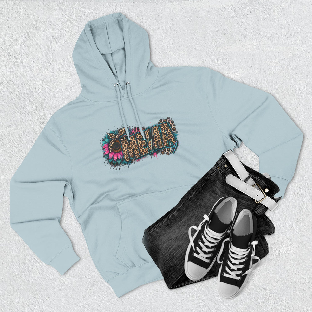 MEMA Leopard Floral Heat Hoodie — Cozy Fleece Pullover with Leopard & Flowers Design