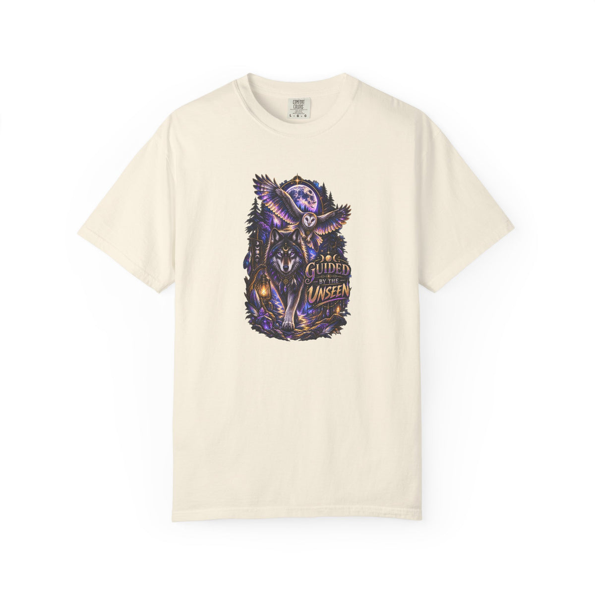 Occult Owl and Wolf Guardian Graphic T-Shirt — 'Guardian of the Unseen' Vintage Night Vibe