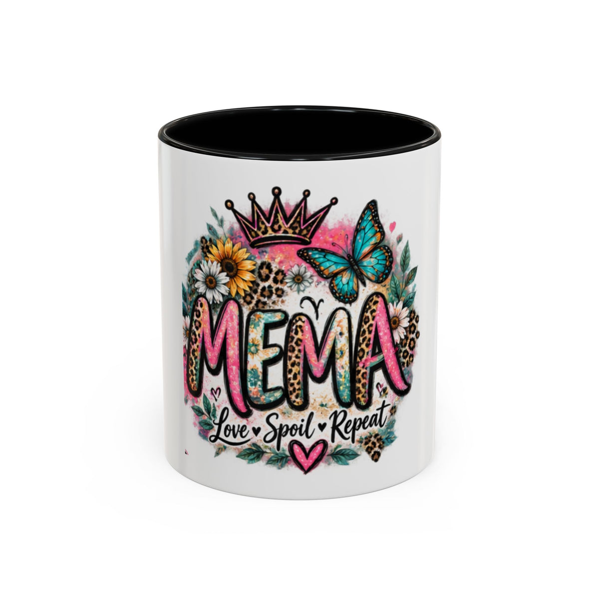 Mema Floral Accent Coffee Mug – 'Mema' Crown, Butterflies & Sunshine Design (11/15 oz)