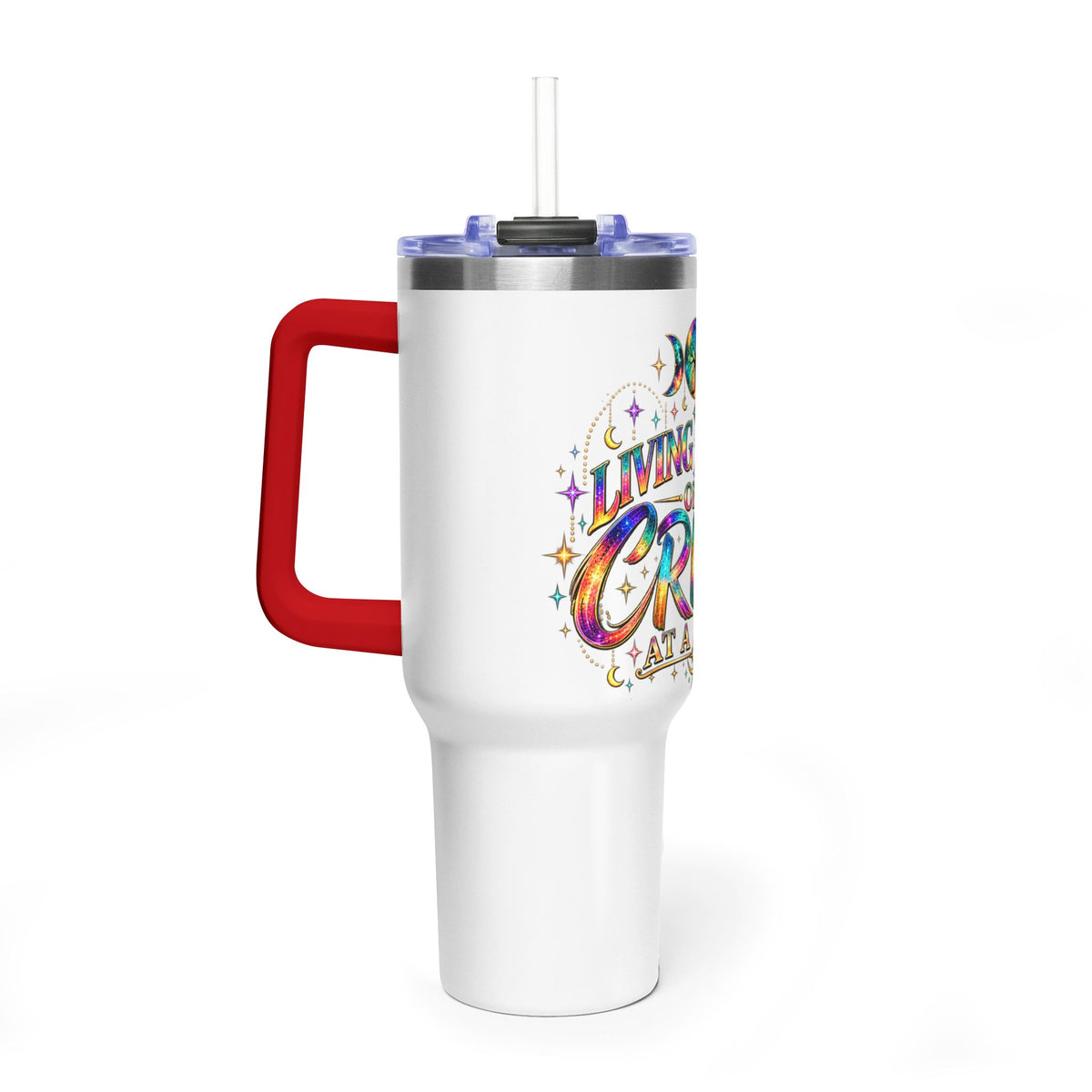 40oz Tumbler — "Living My Life One Crisis at a Time" Colorful Tie-Dye Travel Mug