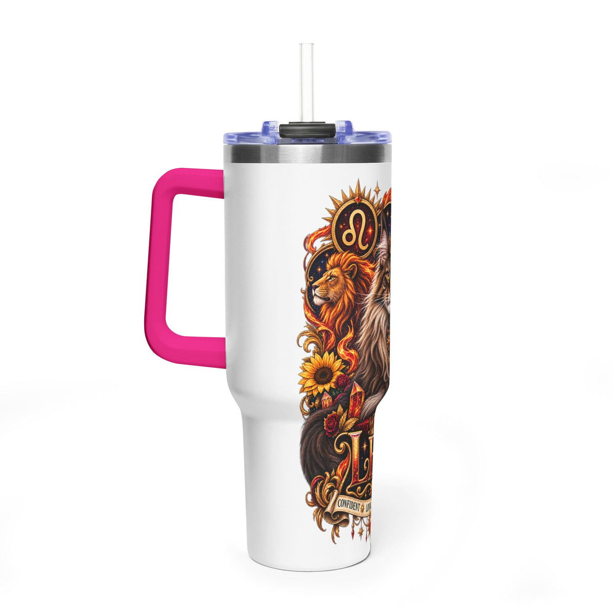 Leo Zodiac 40oz Vacuum Tumbler – Maine Coon Cat Astrology Travel Mug