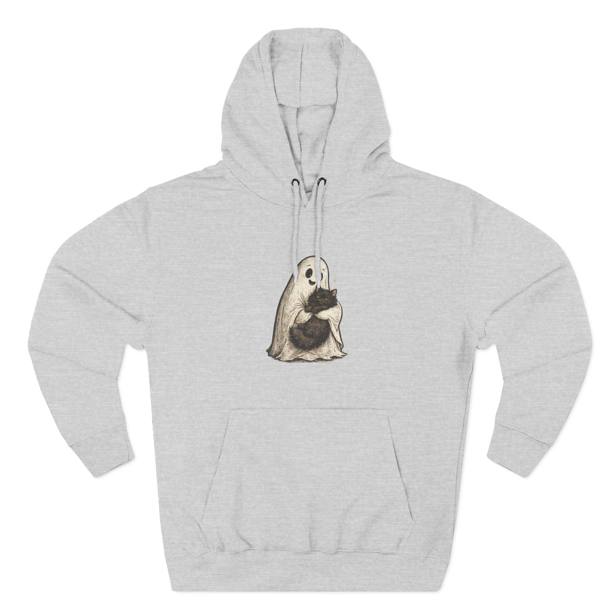 Boo & Meow Ghost Hugging Black Cat hoodie | Cute Spooky Tee Fleece Pullover
