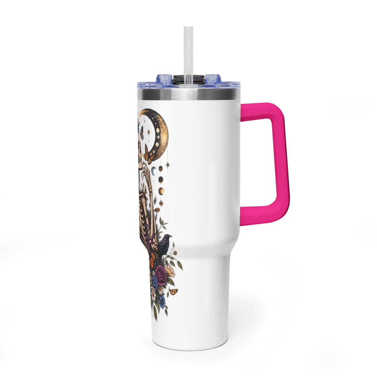 40oz Floral Skeleton Tumbler – Insulated Vacuum Travel Mug