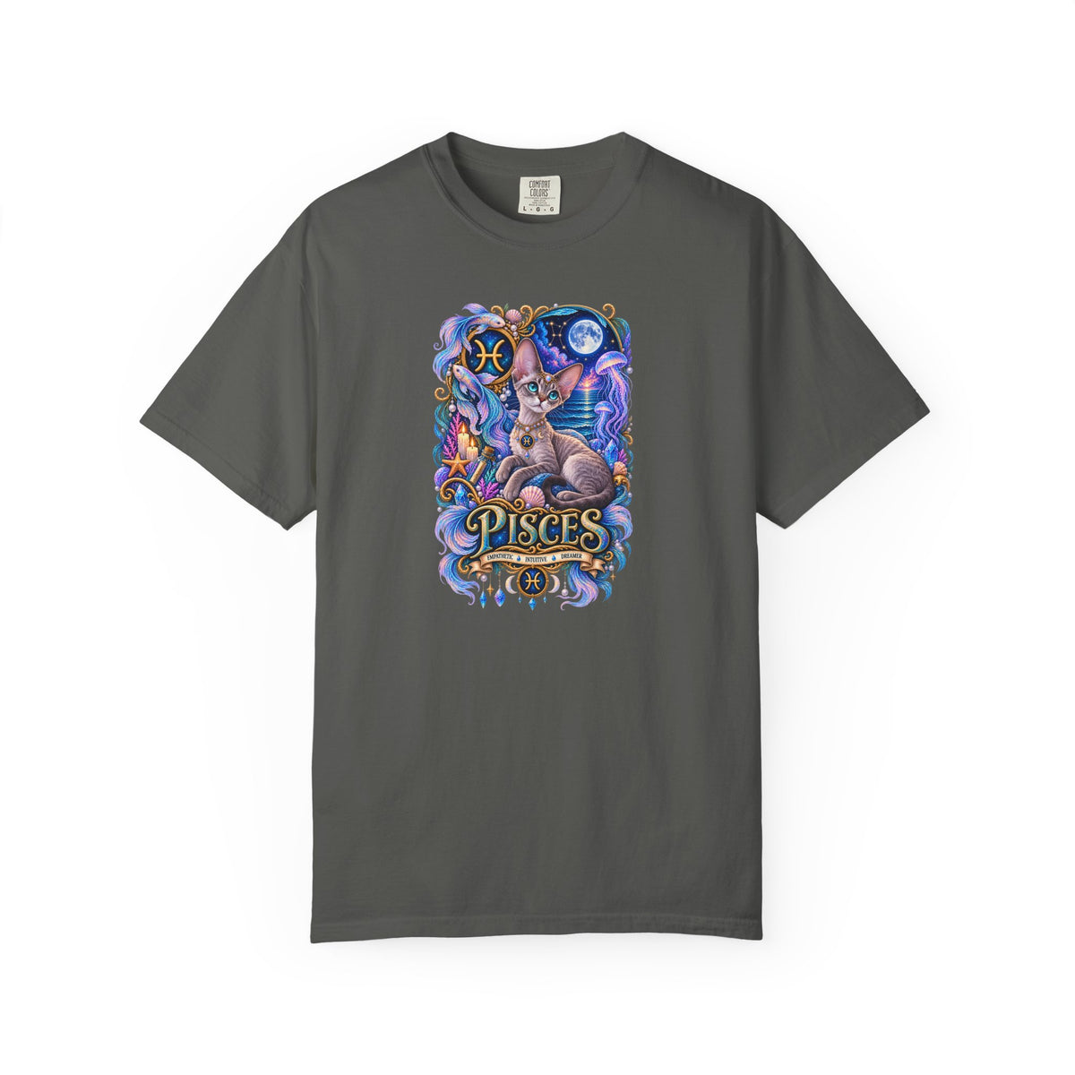 Pisces Devon Rex Cat Zodiac T-Shirt — Mystical Cat Astrology Tee