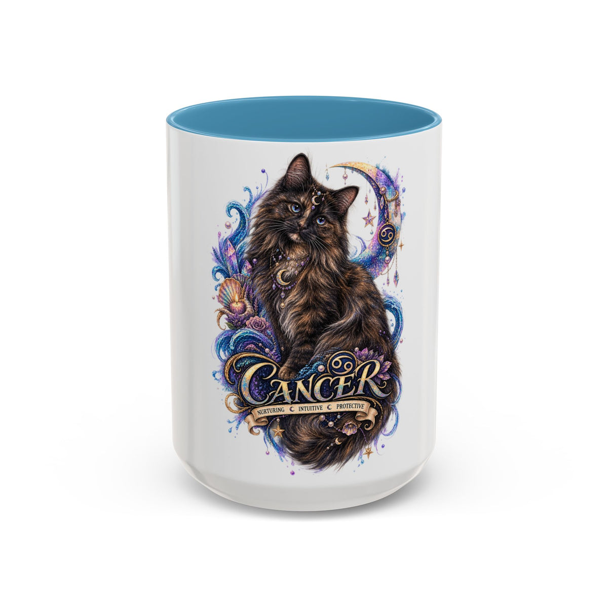 Cancer Zodiac Tortoiseshell Cat Accent Coffee Mug – Astrological Cat Lover Gift (11/15oz)