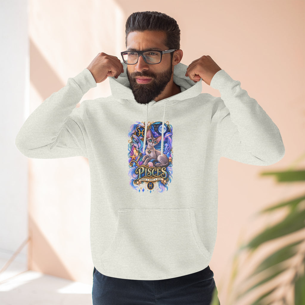 Pisces Zodiac Devon Rex Cat Hoodie — Mystical Watercolor Fish Astrology Pullover
