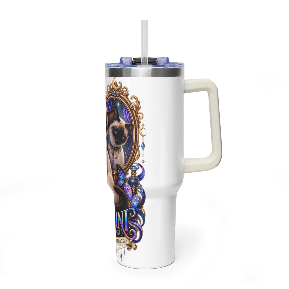 40oz Gemini Zodiac Tumbler — Siamese Cat Astrology Vacuum Thermal Cup