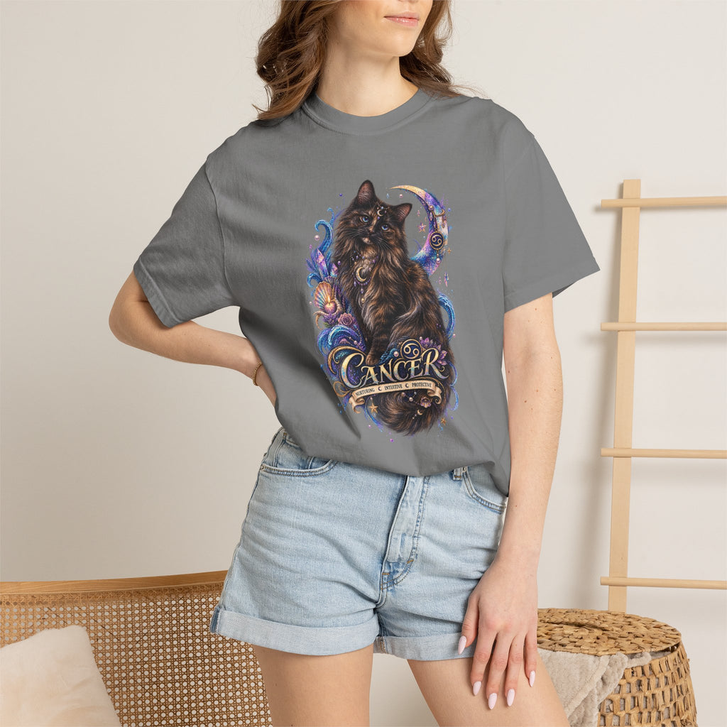Cancer Zodiac T‑Shirt — Mystical Tortoiseshell   Cat Horoscope Design