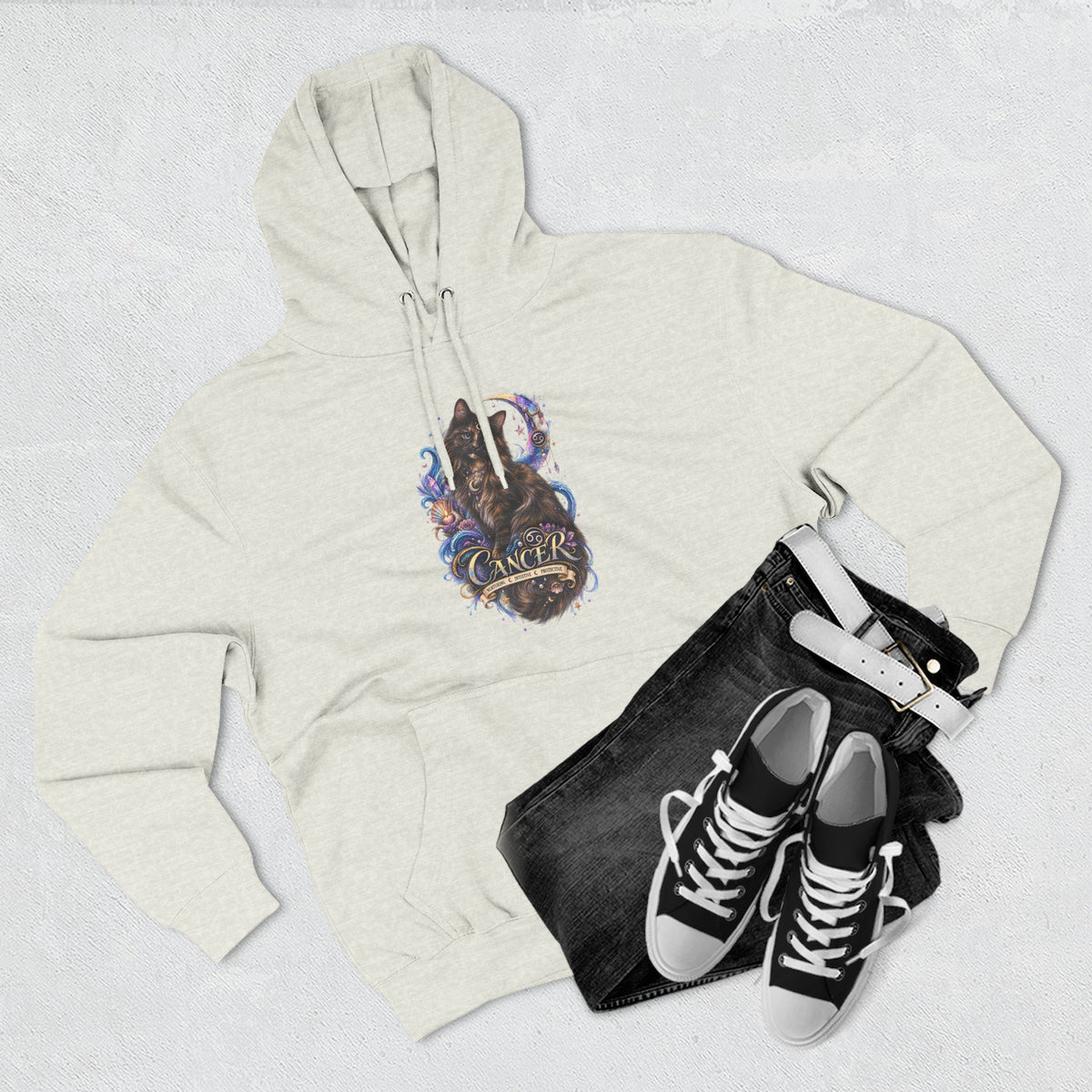 Cancer Tortoiseshell Cat Zodiac Hoodie — Zodiac Cat Graphic Fleece Pullover