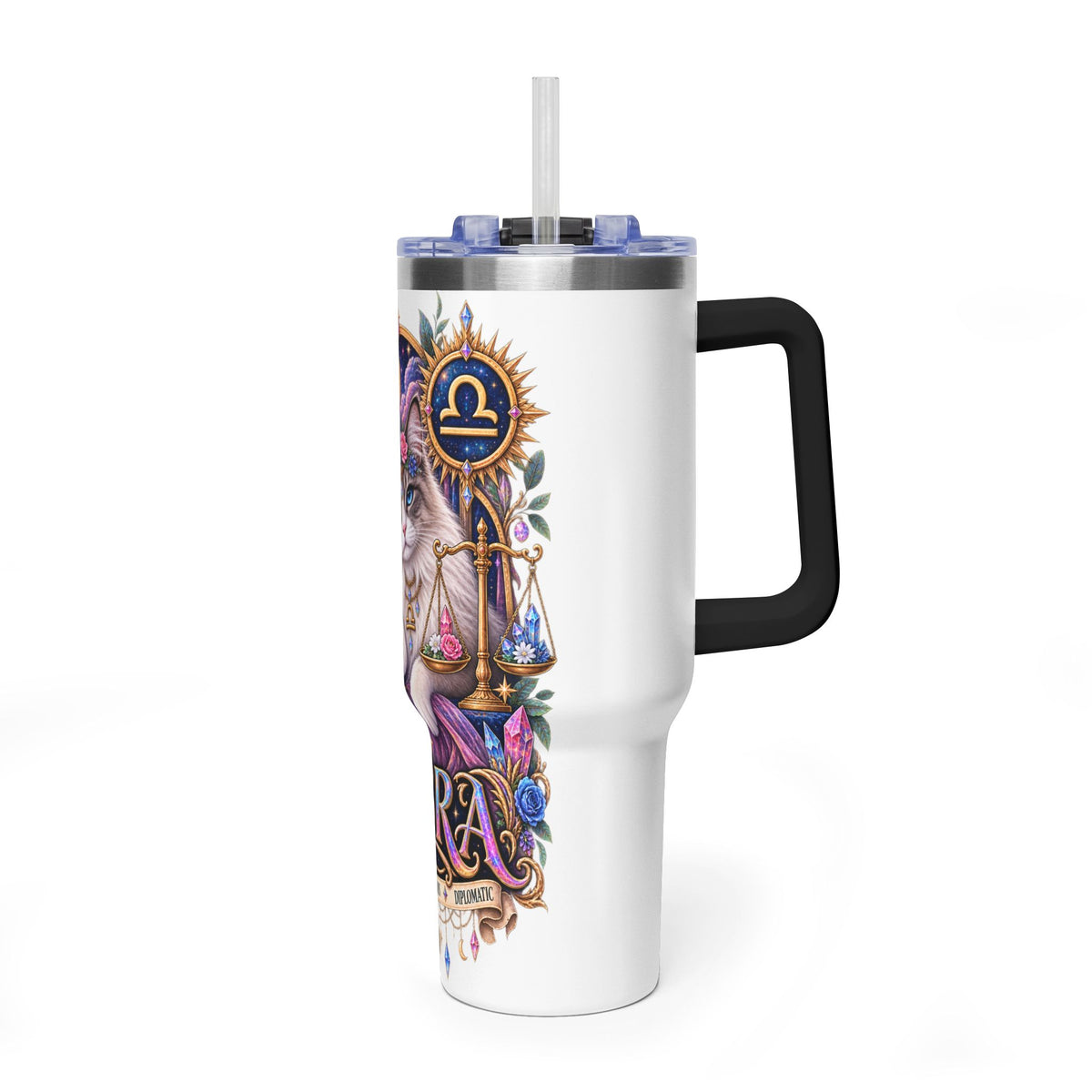 Libra Persian Cat 40oz Vacuum Tumbler — Zodiac Thermal Travel Mug