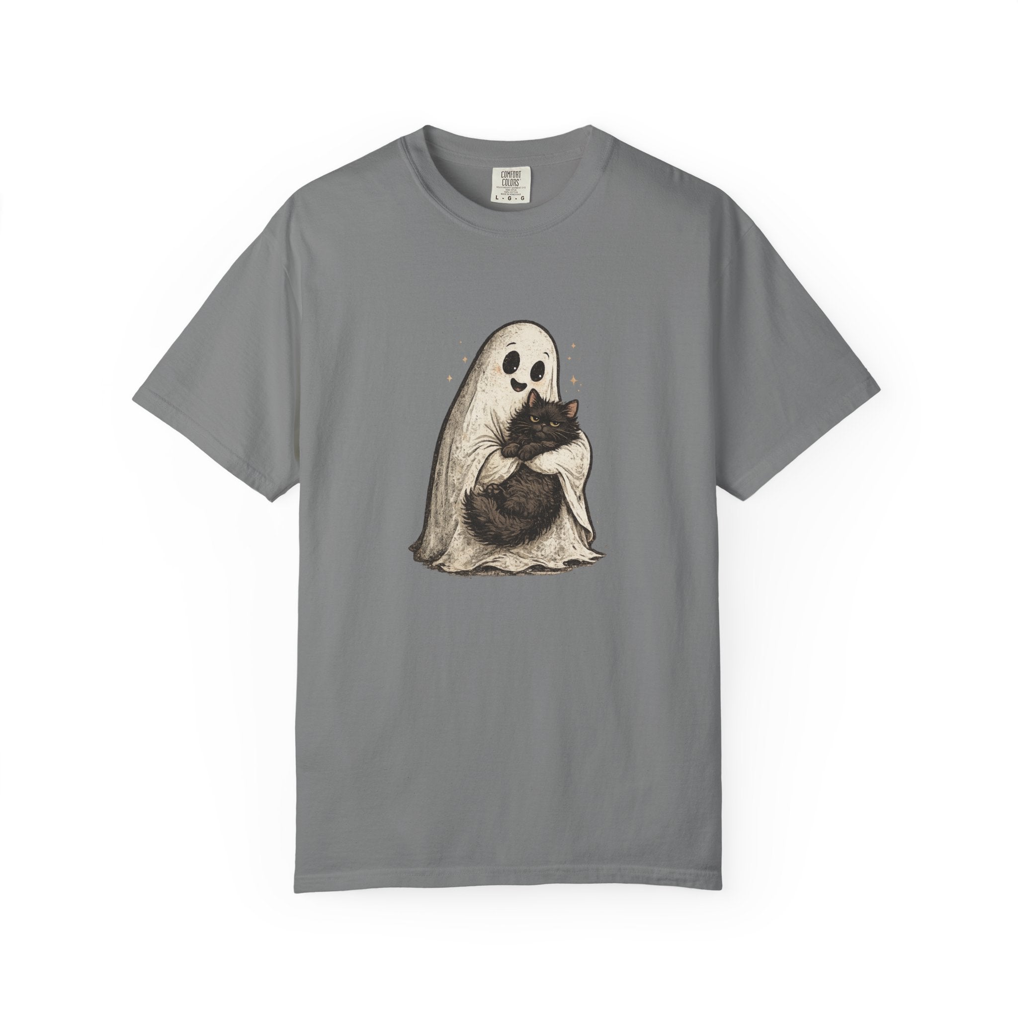 Boo & Meow Ghost Hugging Black Cat T-Shirt | Cute Spooky Tee