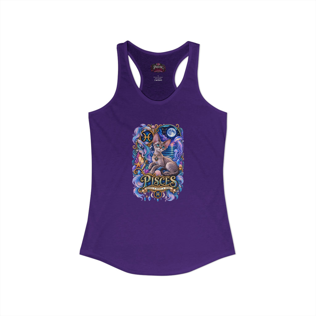 Pisces Devon Rex Cat Zodiac Tank- Celestial Astrology Cat Lover Tank