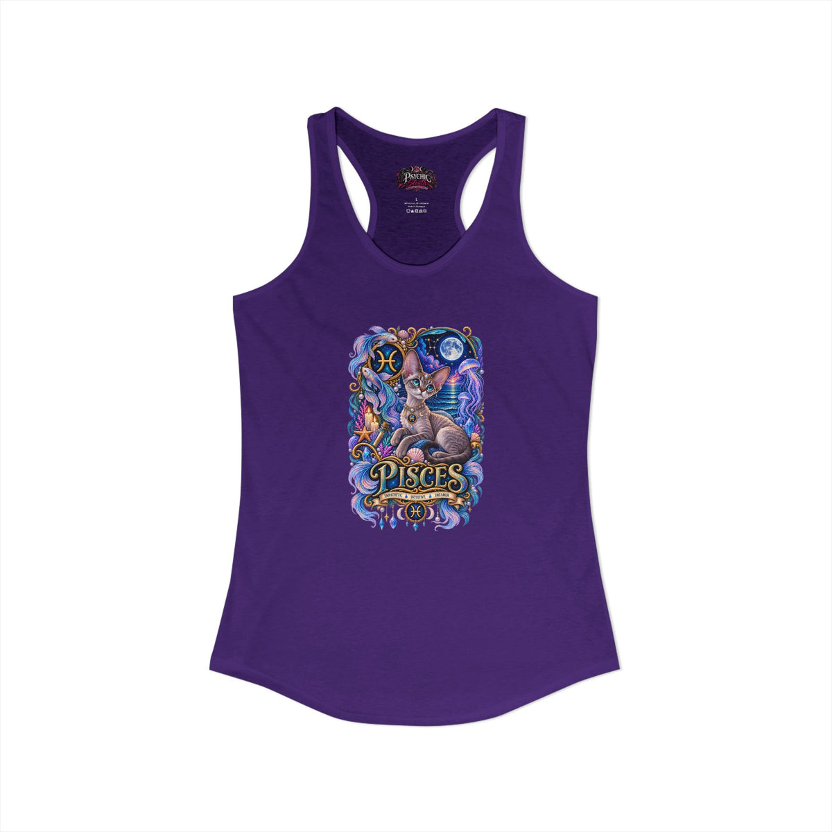 Pisces Devon Rex Cat Zodiac Tank- Celestial Astrology Cat Lover Tank