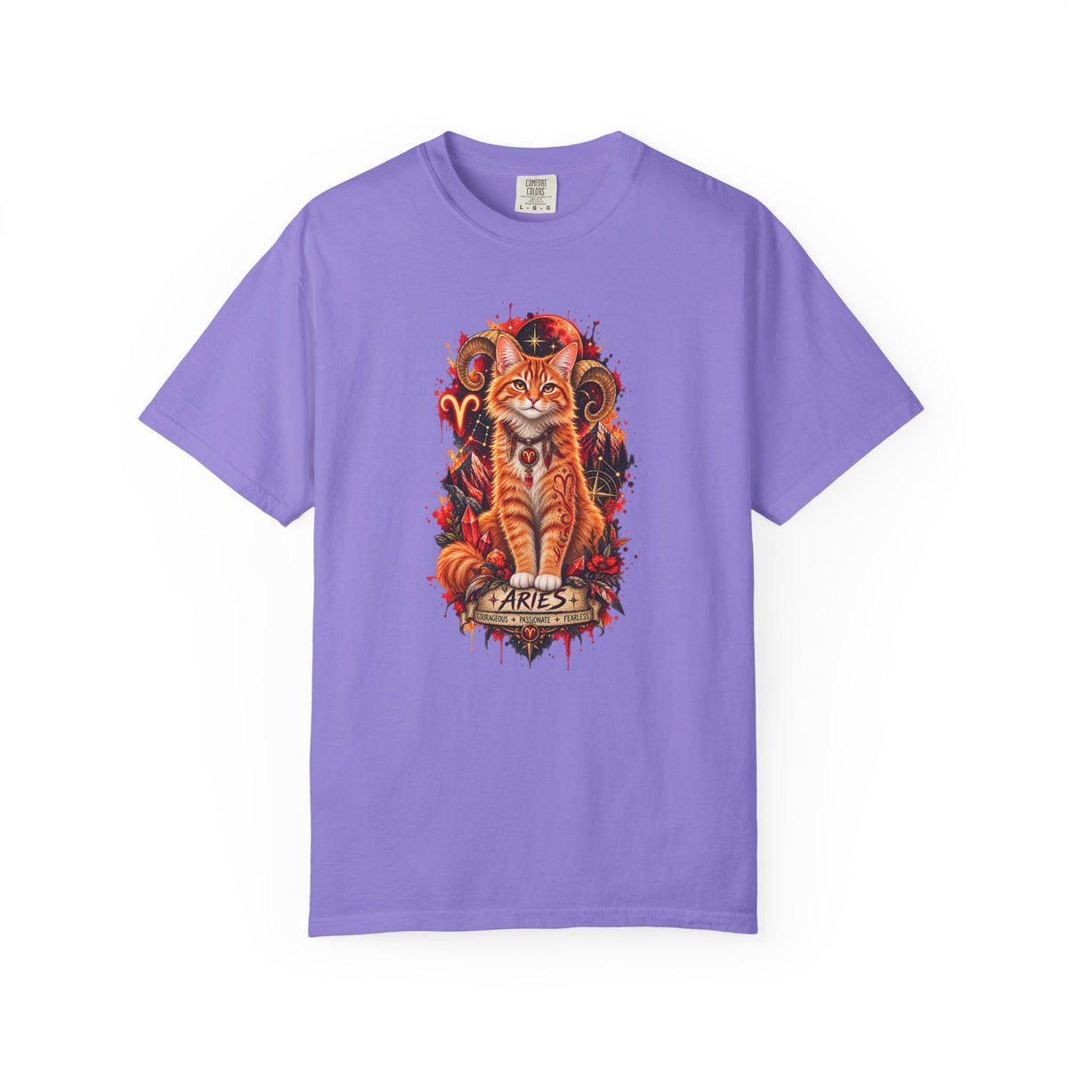 Aries Orange Tabby Cat Zodiac T-Shirt — Fiery Astrological Graphic Tee