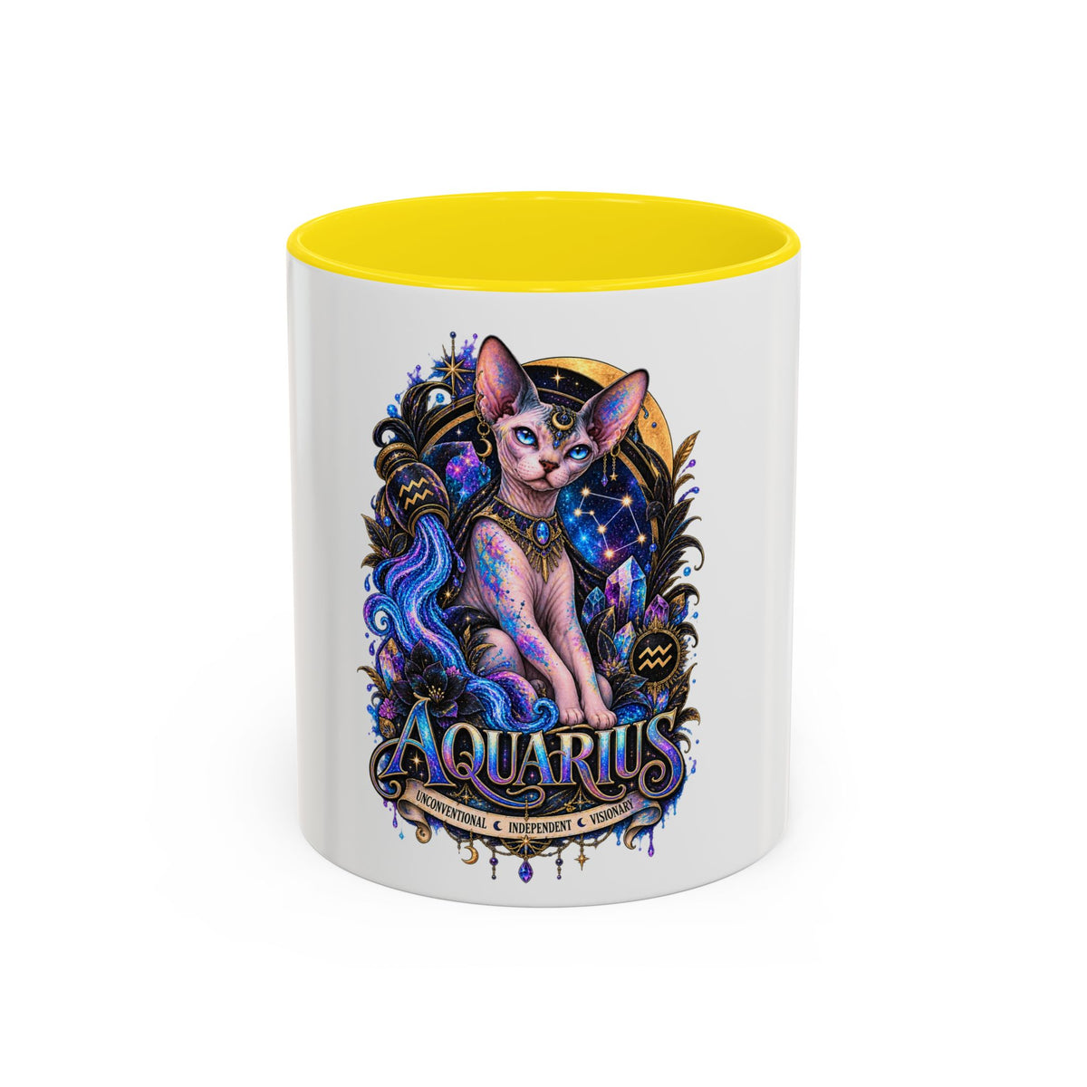 Aquarius Zodiac Cat Coffee Mug — Sphynx Astrology 11/15oz Accent Mug
