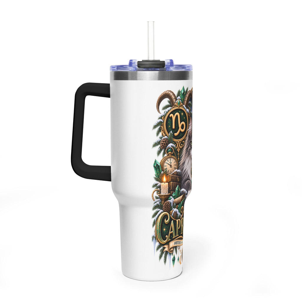 Capricorn Norwegian Forest Cat 40oz Vacuum Tumbler — Zodiac Travel Mug with Handle