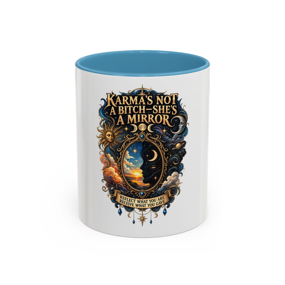 Coffee Mug — "Karma's Not a Bitch — She's a Mirror" Accent Ceramic Mug (11/15oz)