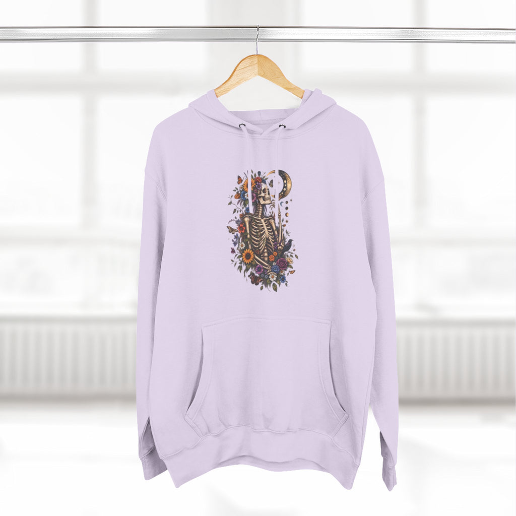 Skeleton Moon Floral Hoodie – Gothic Botanical Graphic Pullover