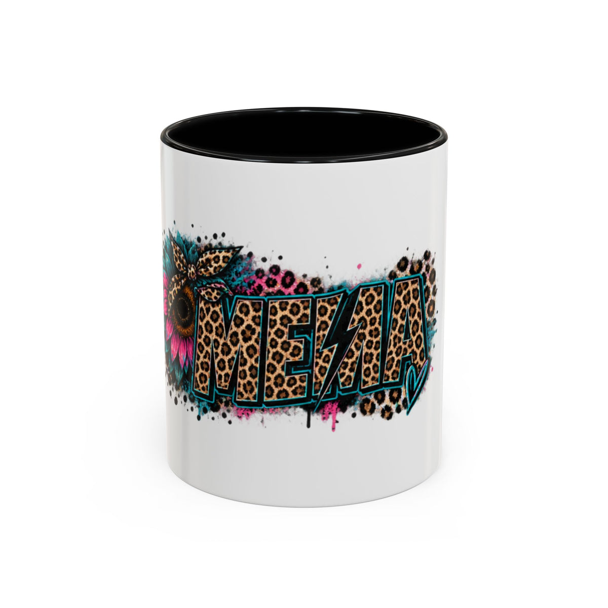 Leopard Print 'Mema' Accent Coffee Mug — Bold Animal Print Ceramic Mug- Mema Gift