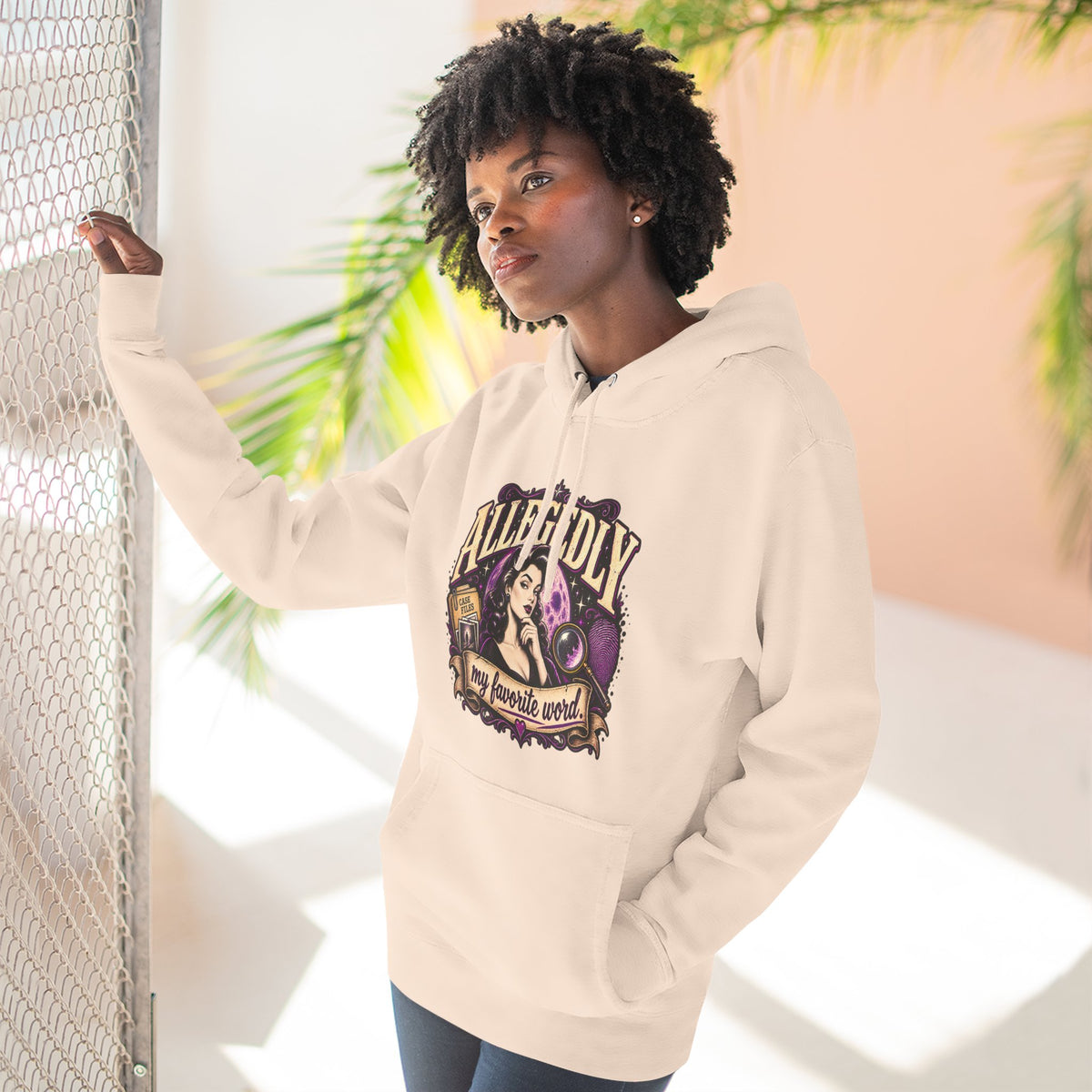 Hoodie — "Allegedly My Favorite Word" Retro Witch Graphic