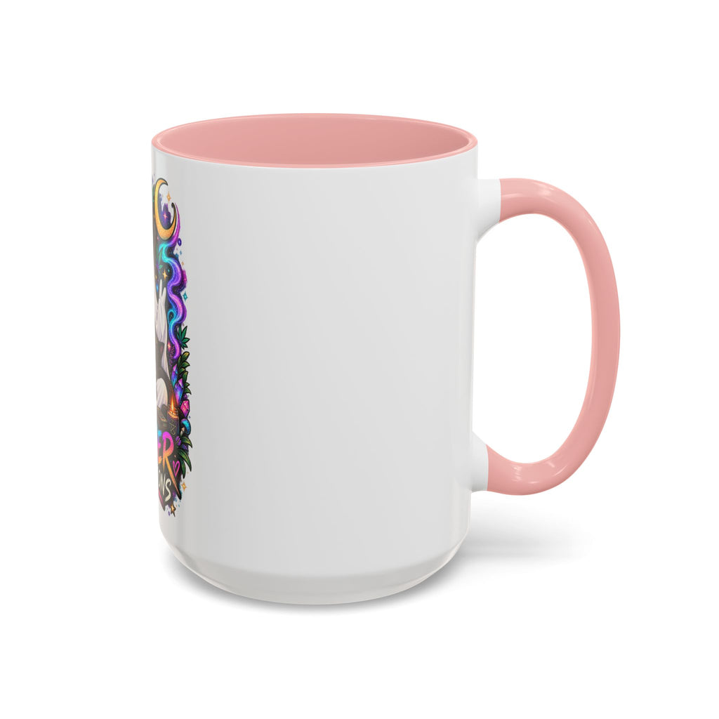 Higher Vibrations Coffee Mug — Cute Ghost & Cat Accent Mug (11/15 oz)